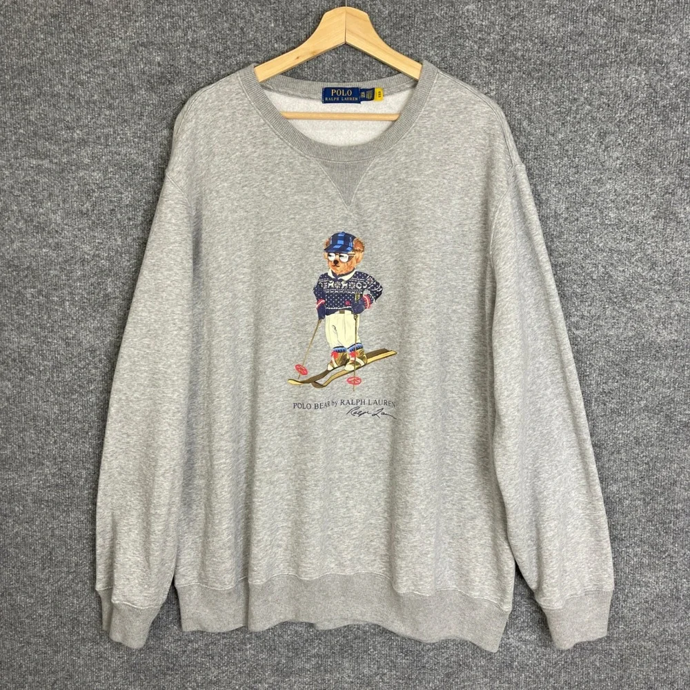 Polo Ralph Lauren Ski Bear Graphic Pullover Sweatshirt Mens XXL Gray Excellent